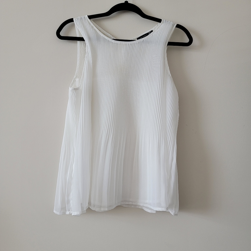 Black Tape Pleated Lace Sleeveless top